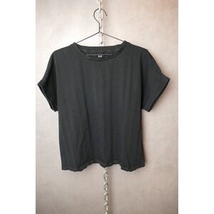 ELK Permanent Pleat Black Cotton Blend Relaxed Fit Crew Neck T Shirt Top US6